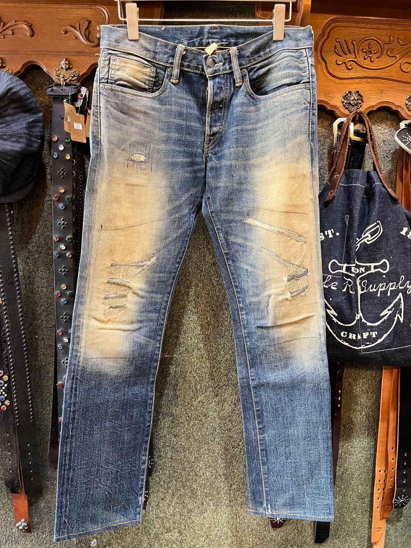 RRL Ralph Lauren vintage rrl distressed denim jeans 29x32 Size US 29 - 1 Thumbnail