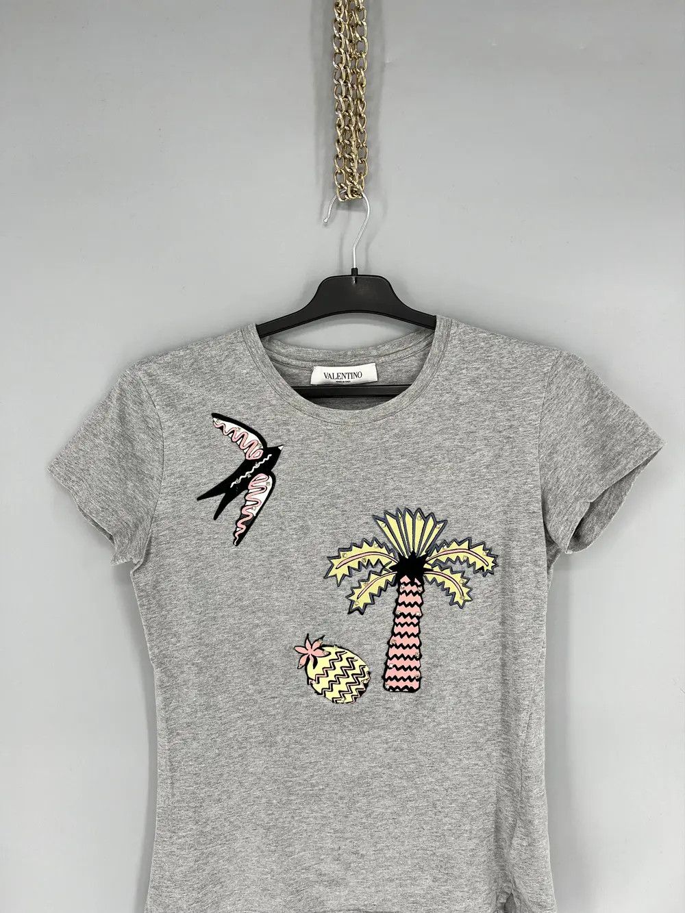 Valentino Valentino Grey Cotton Embroidered Embellished Round Neck Size US S / EU 44-46 / 1 - 6 Thumbnail