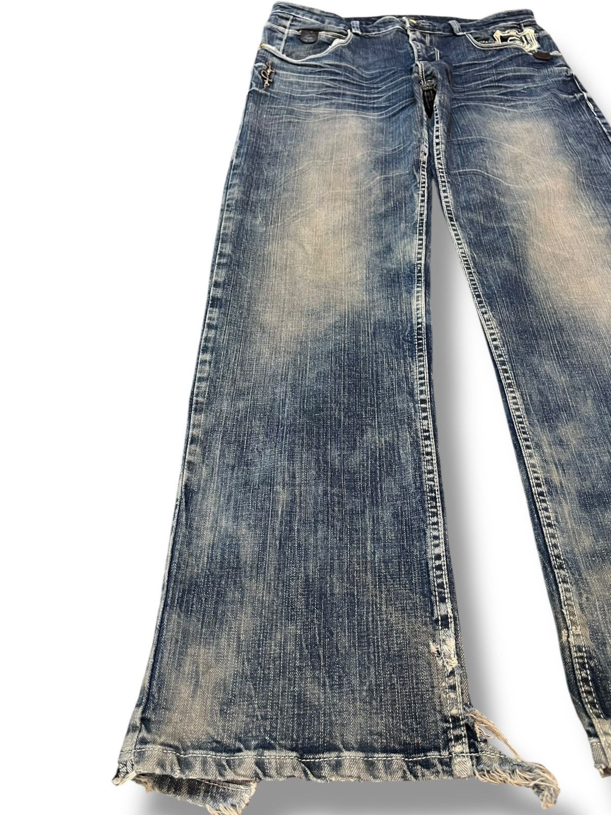 14th Addiction × Sean John Sean John Mudwash Embroidery Trompe L’oeil Denim Size US 33 - 4 Thumbnail