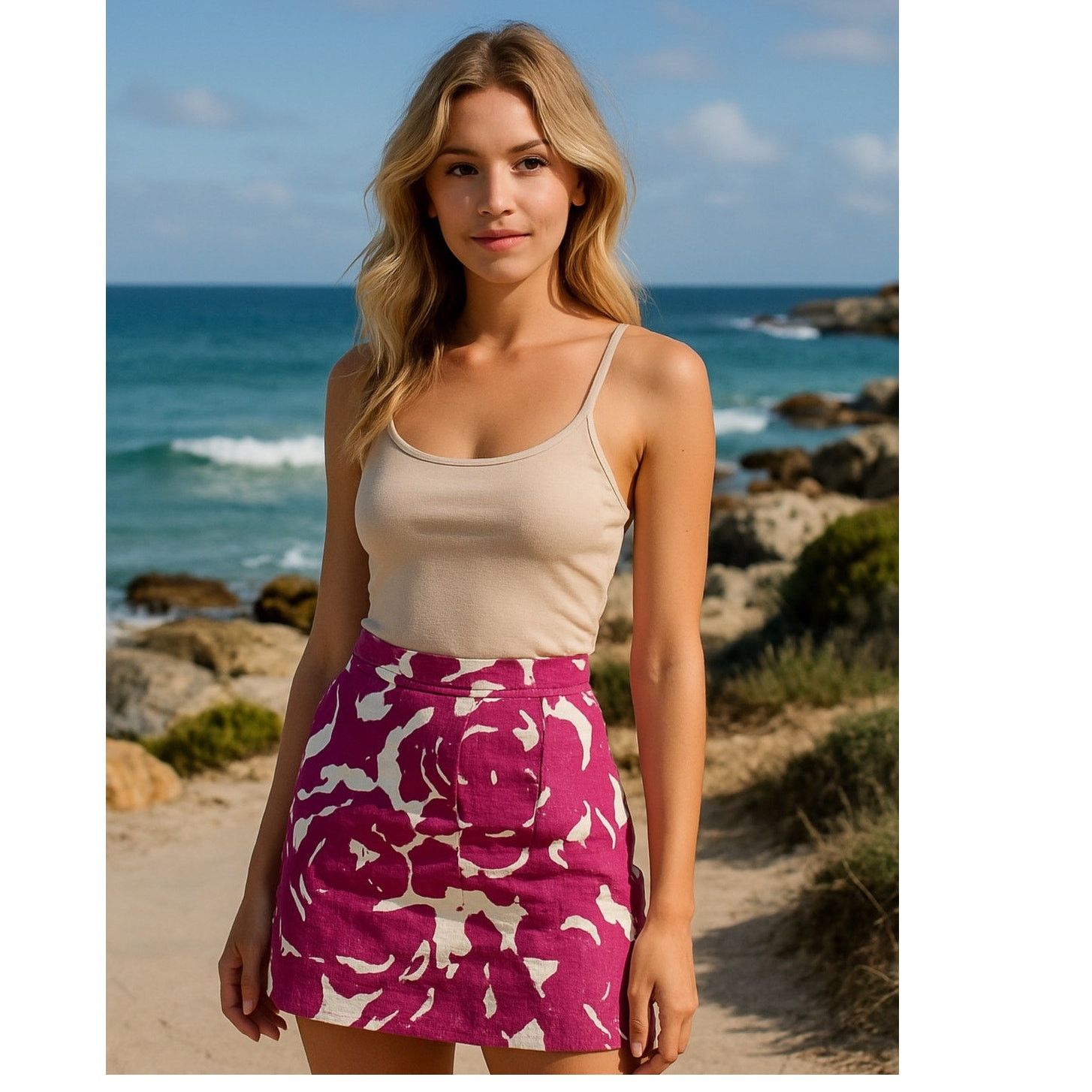 J.Crew J.Crew Black Label Mini Skirt Pink White Floral Linen 2 Size 26" / US 2 / IT 38 - 1 Thumbnail