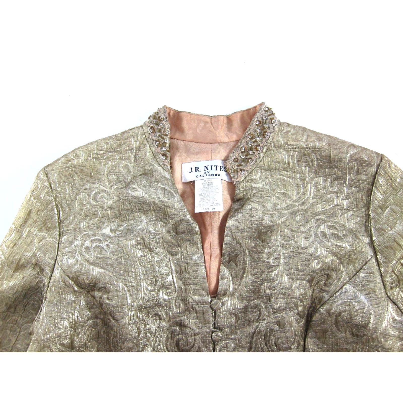 Vintage Vtg J.R. Nites Gold Metallic 3/4 Sleeve Bolero Blazer Jacket Women 10 Size L / US 10 / IT 46 - 3 Thumbnail