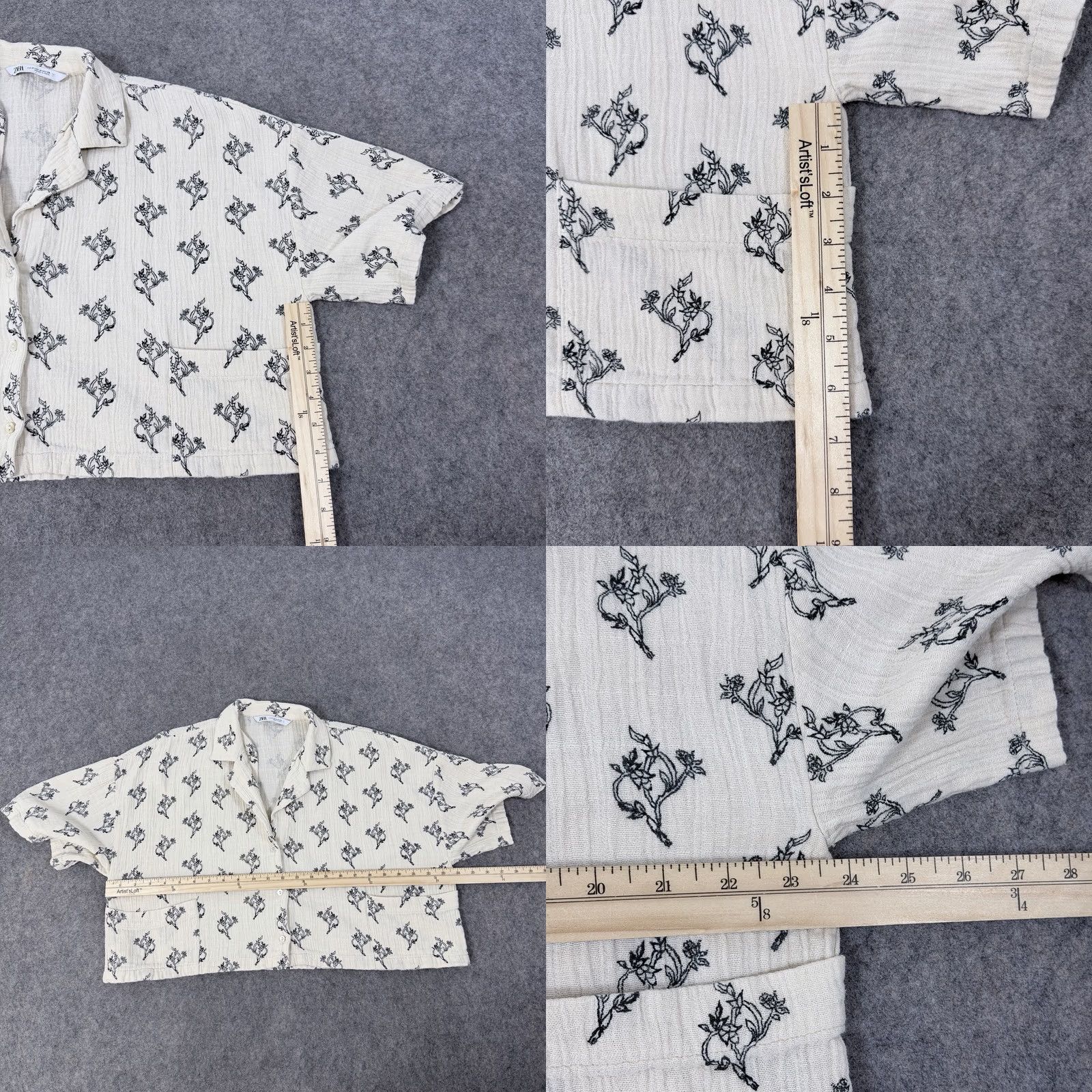 Zara Zara Blouse Shirt Casual Woven Gauze Floral Button-Up Ivory Women's Size M Size M / US 6-8 / IT 42-44 - 8 Thumbnail