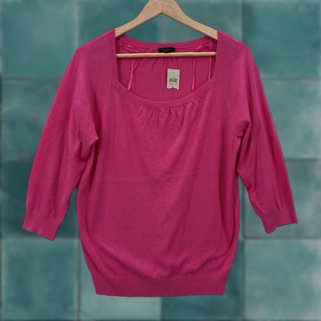 Ann Taylor Ann Taylor Sweater Womens Medium Pink Square Neck 3/4 Sleeve Knit Pullover NWT Size M / US 6-8 / IT 42-44 - 1 Thumbnail