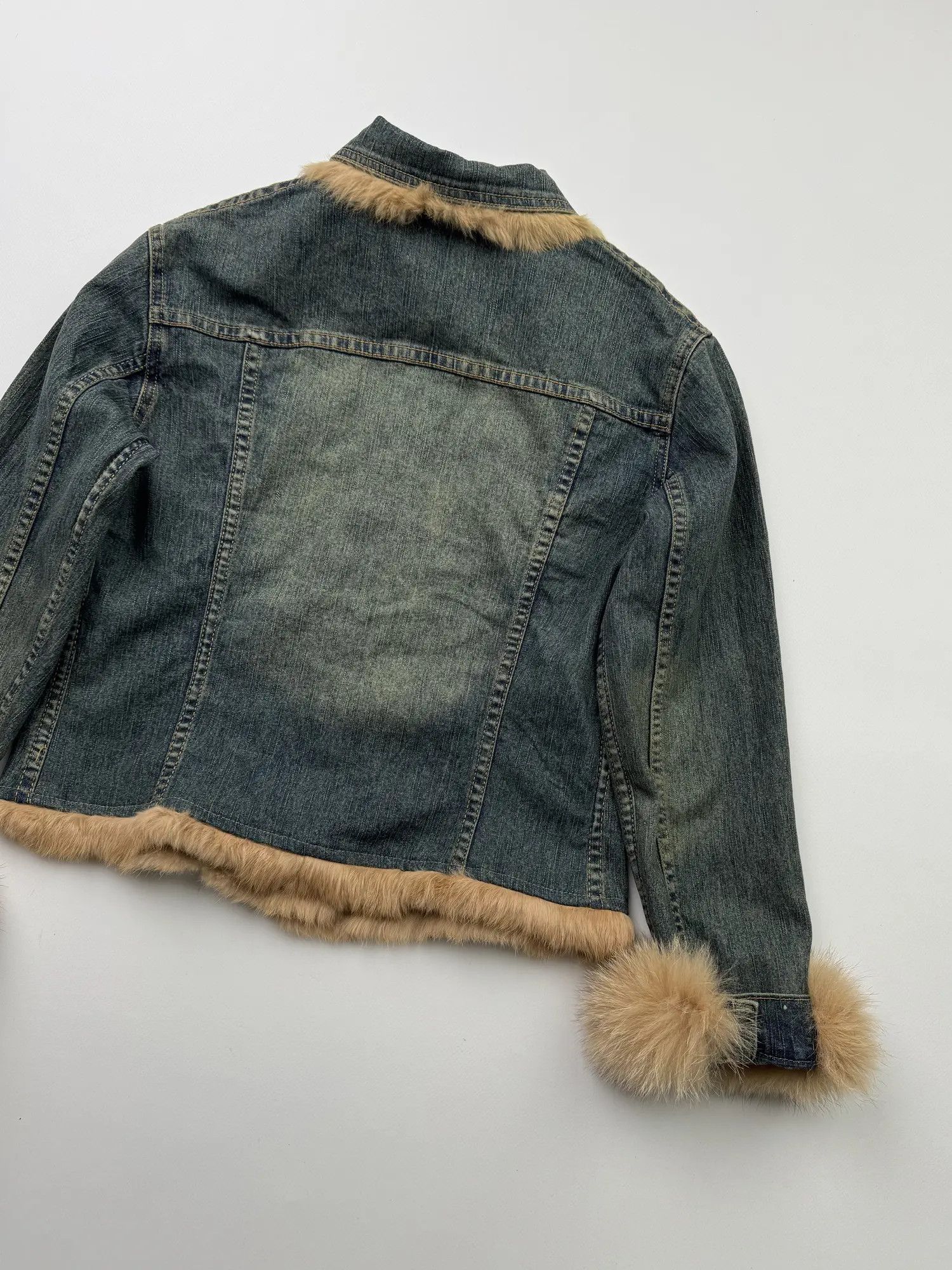 Vintage Vintage Cropped Denim Jacket With Real Fur B348(V54)E2 Size S / US 4 / IT 40 - 11 Thumbnail
