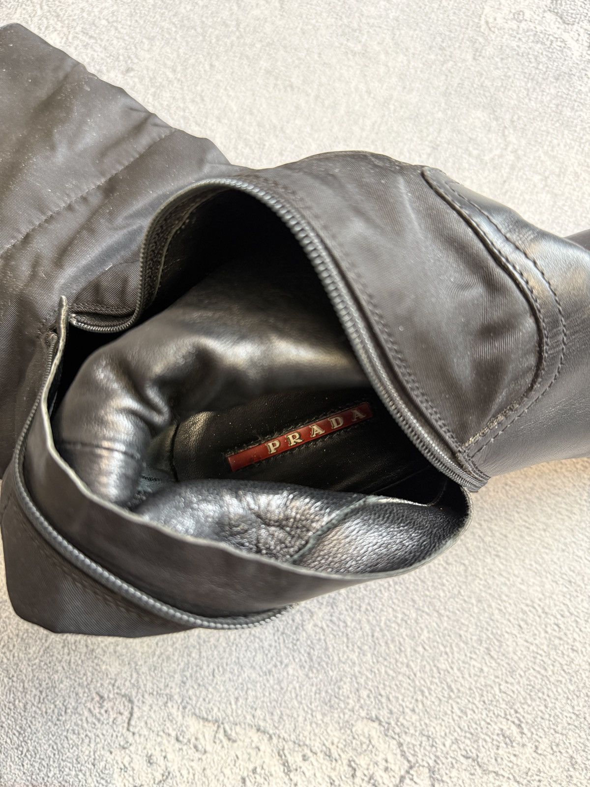 Prada Prada Black Leather Nylon Tall Zip Boots Size 38 Size US 8 / IT 38 - 9 Thumbnail