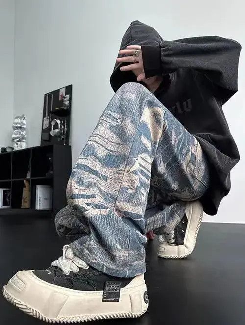 Designer × Japanese Brand Retro High Street Trendy Loose Wide Leg Printed Jeans Size US 32 / EU 48 - 1 Thumbnail