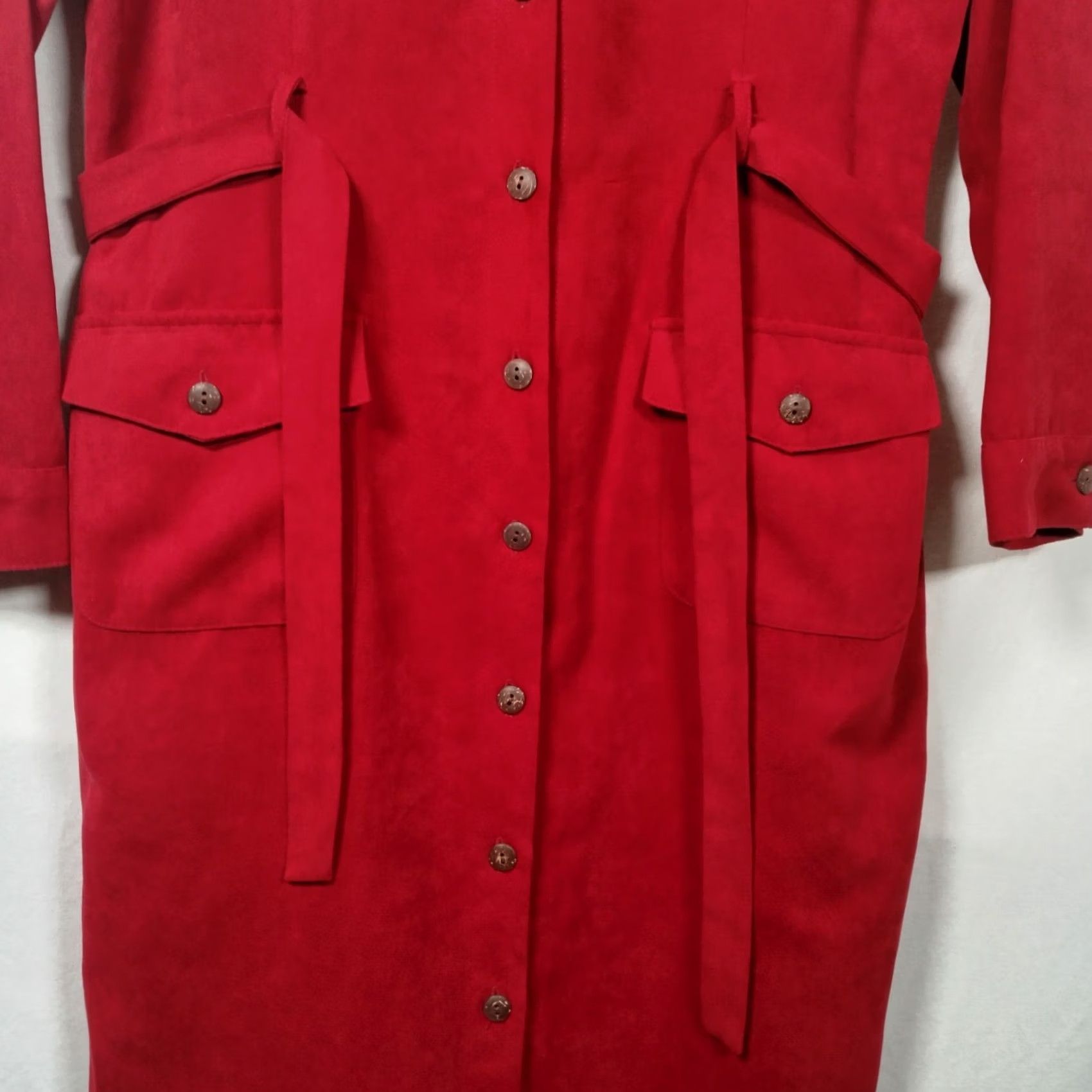 Vintage VINTAGE Dressbarn Dress Shirt Womens 14 Red Microsuede Long Sleeve Button Up Belted Office Wear Size XL / US 12-14 / IT 48-50 - 7 Thumbnail