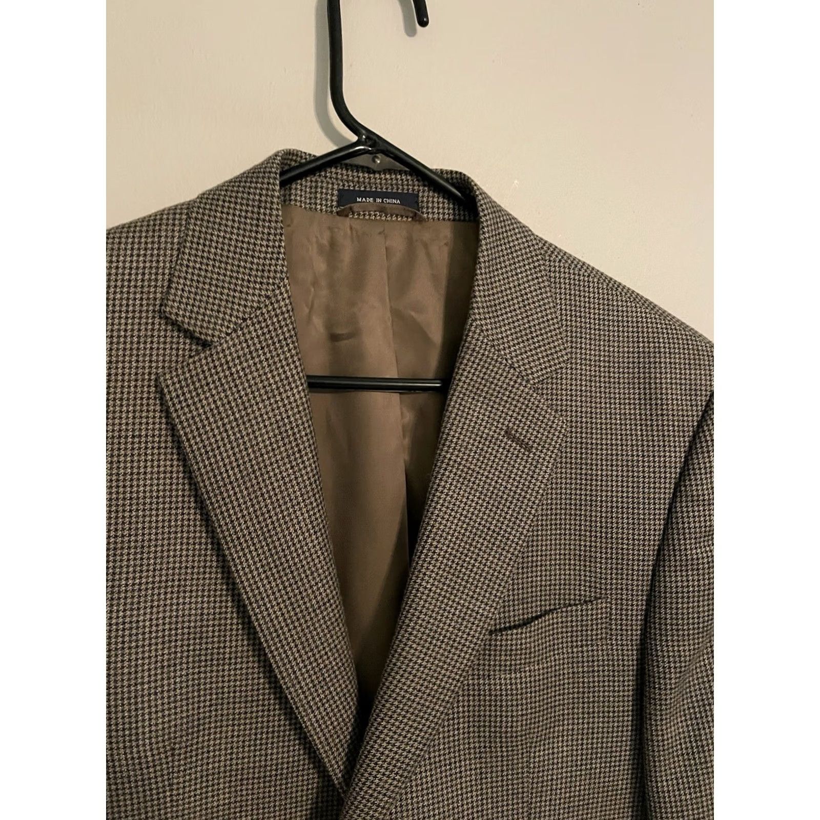 Ralph Lauren VINTAGE Ralph Lauren Blazer Shirt Coat - Houndstooth Plaid Silk Wool Beige - 40R Mens Size 40R - 2 Thumbnail