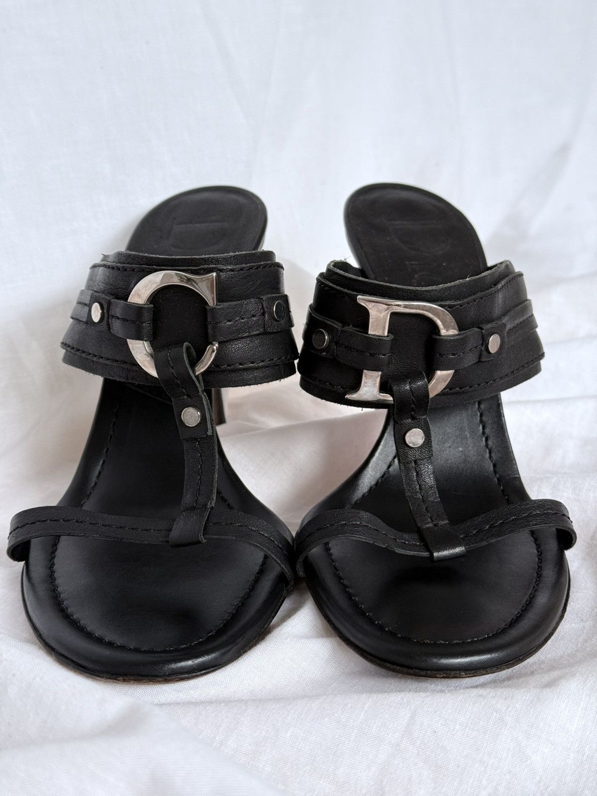 Dior Dior Black Leather Logo CD Sandals Size US 7 / IT 37 - 4 Thumbnail