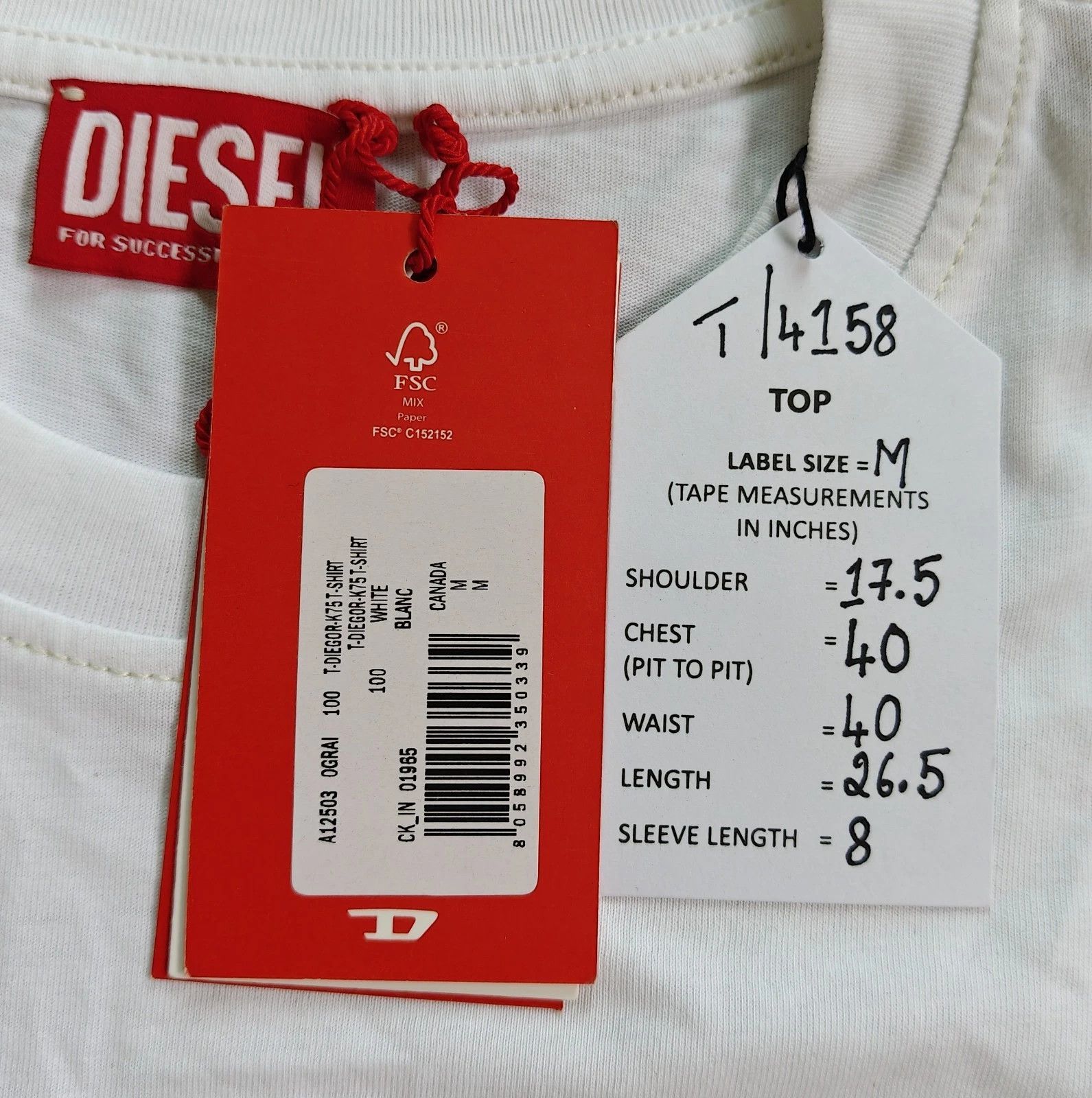 Diesel DIESEL White T-shirt T-Diegor-K75 T 4158 Size US M / EU 48-50 / 2 - 5 Thumbnail