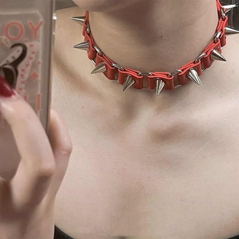 Jewelry Riveted Leather Halloween Gothic Punk Collar Necklace Size ONE SIZE - 2 Thumbnail