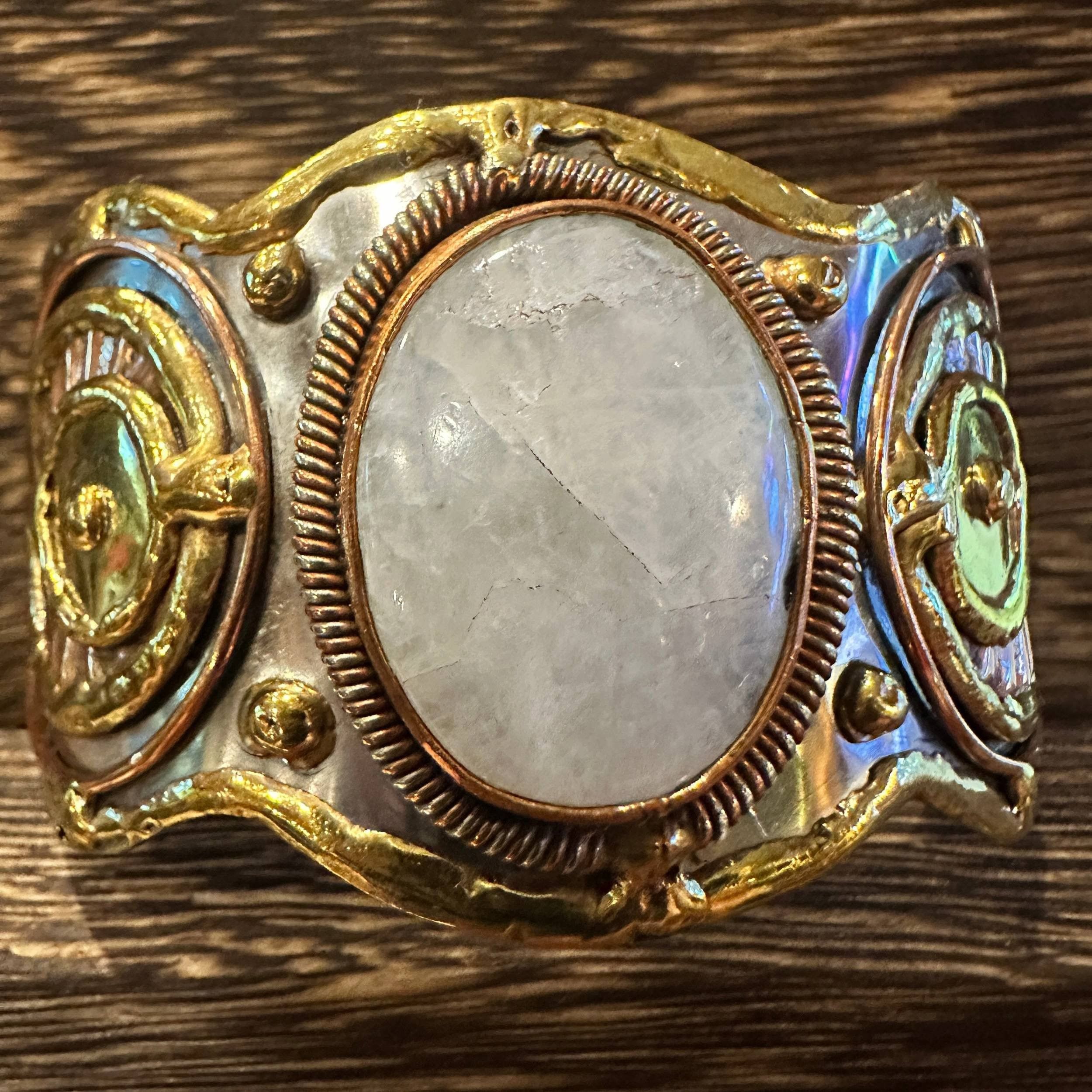 Other Artisan-Made 2-Inch Wide Cuff Bracelet with White Moonstone Size ONE SIZE - 3 Thumbnail