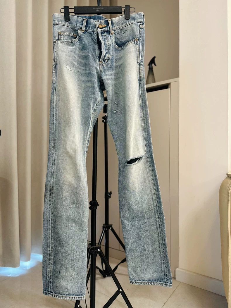 Saint Laurent Paris Saint Laurent Paris One-knee knife cuts blue jeans Size US 30 / EU 46 - 1 Thumbnail