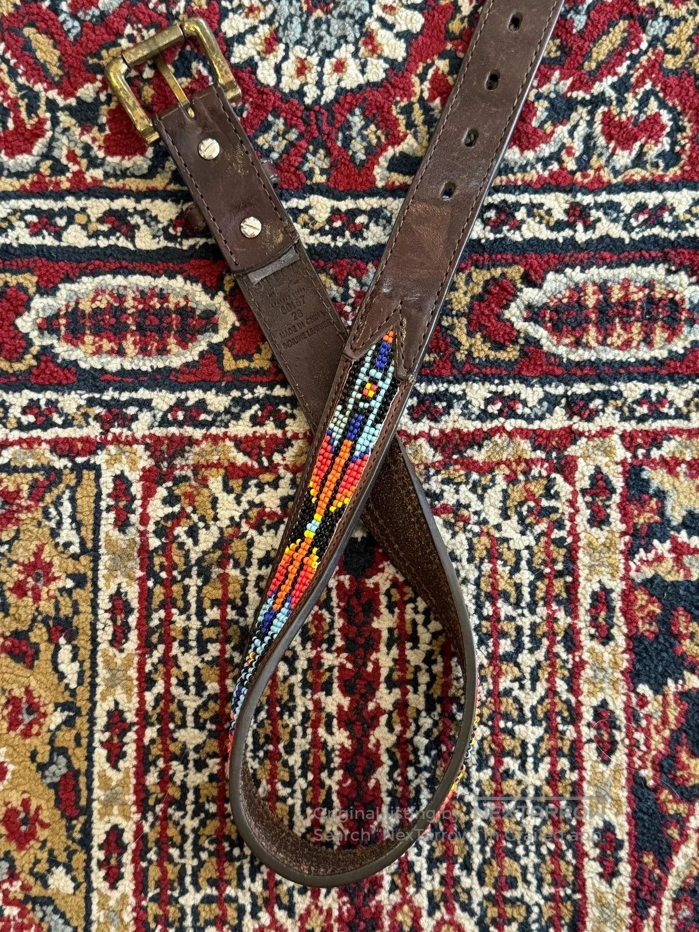 Japanese Brand Handmade Beaded Navajo Western Leather Belt. Size ONE SIZE - 2 Thumbnail