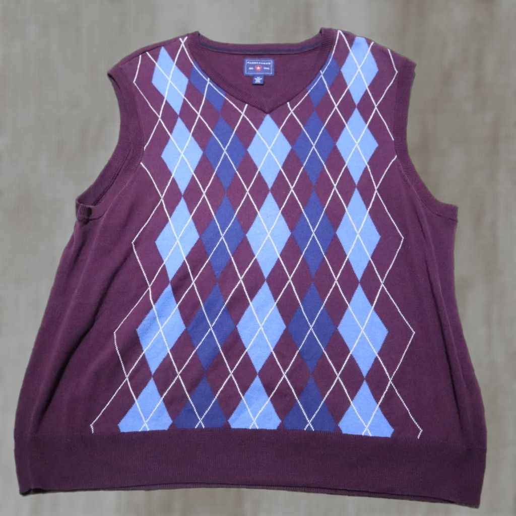 Vintage Saddlebred Purple Blue Sleeveless V-Neck Cotton Pullover Vest Sweater Size XLT Size US XL / EU 56 / 4 - 1 Thumbnail