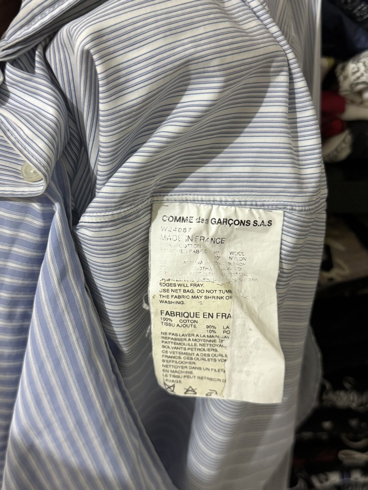 Comme des Garcons Comme des Garcons Blue and Grey Striped Tweed Pacth Shirt Size US M / EU 48-50 / 2 - 8 Thumbnail