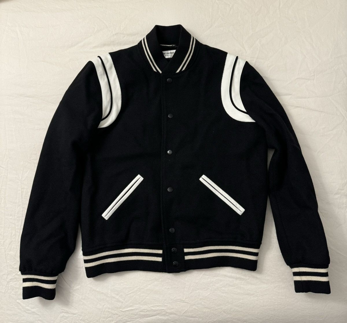 Saint Laurent Paris 🔥Brand New🔥Teddy Leather-Trimmed Wool Bomber Jacket Size US M / EU 48-50 / 2 - 2 Thumbnail