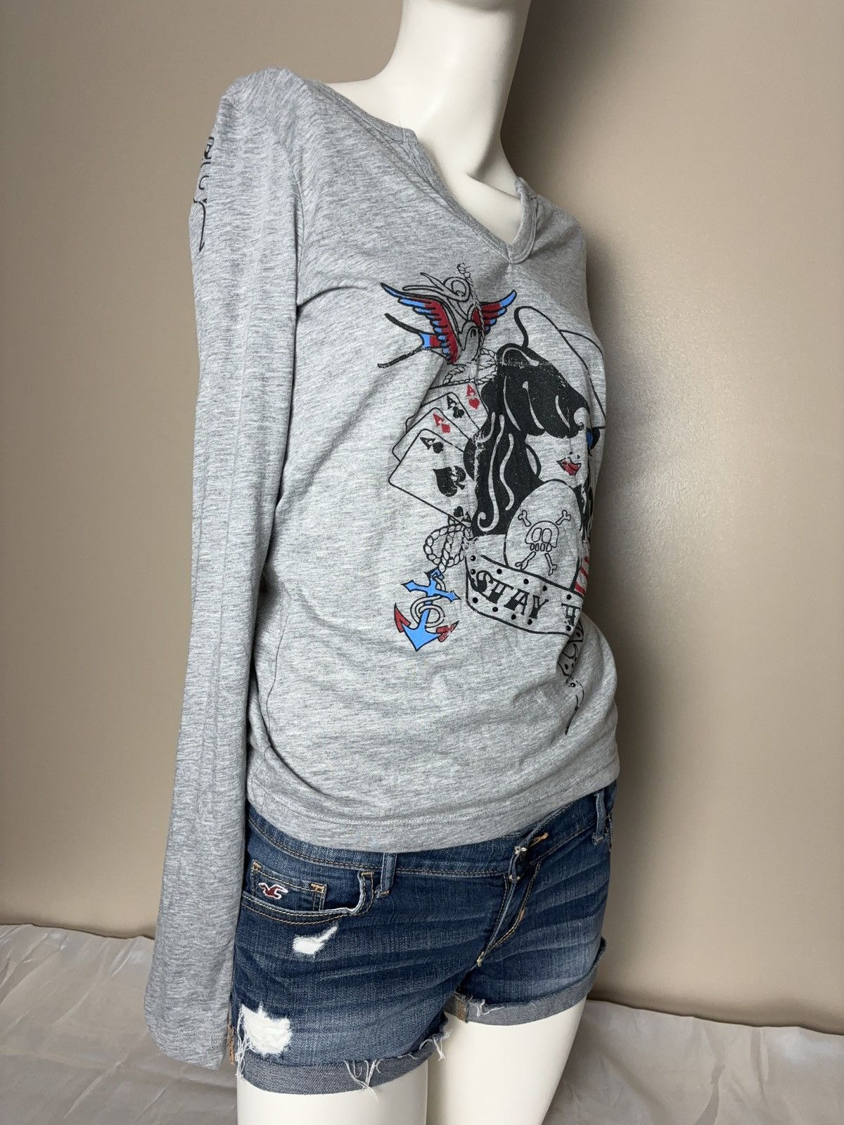 Vintage Vintage Tattoo Printed Girl Woman Long Sleeve T-Shirt Top Size M / US 6-8 / IT 42-44 - 2 Thumbnail