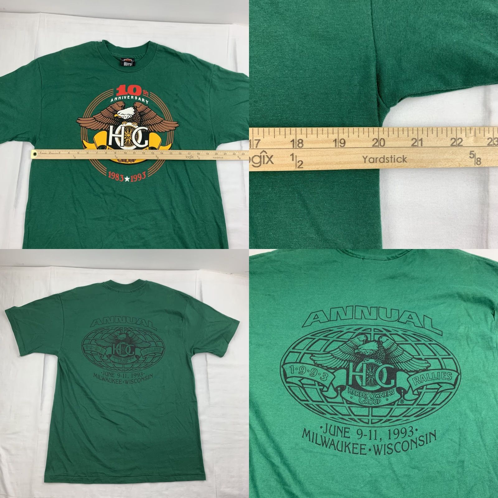 Harley Davidson VINTAGE Harley-Davidson Shirt Harley-Davidson Men L Green 1993 10 Anniversary Biker 90s Shirt Mens Size US L / EU 52-54 / 3 - 8 Thumbnail