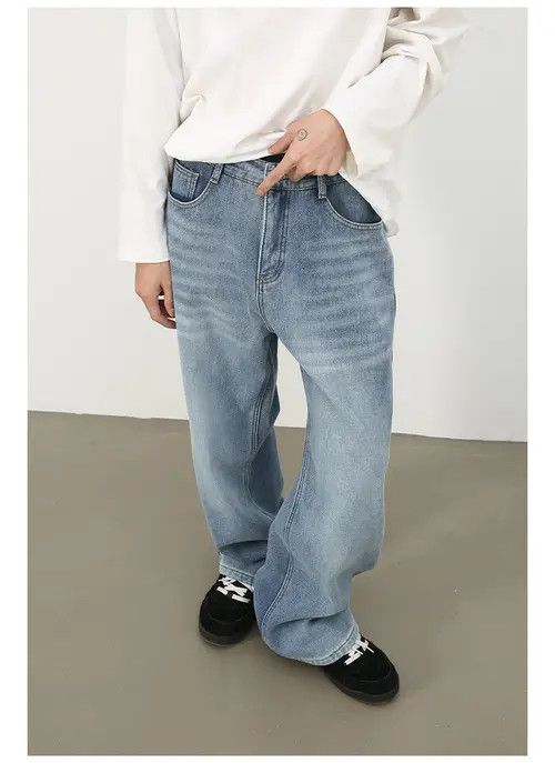 Japanese Brand × Jean Vintage elastic waist American loose wide leg straight jeans Size US 32 / EU 48 - 4 Thumbnail