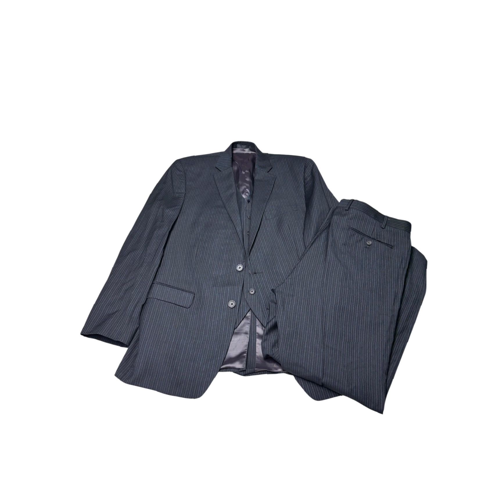 Ralph Lauren Lauren Ralph Lauren 3 Piece Suit Wool Charcoal Black Blazer Vest Trousers 42L Blue Pinstripe Men Adults Formal Business Wedding Size 42R - 2 Thumbnail