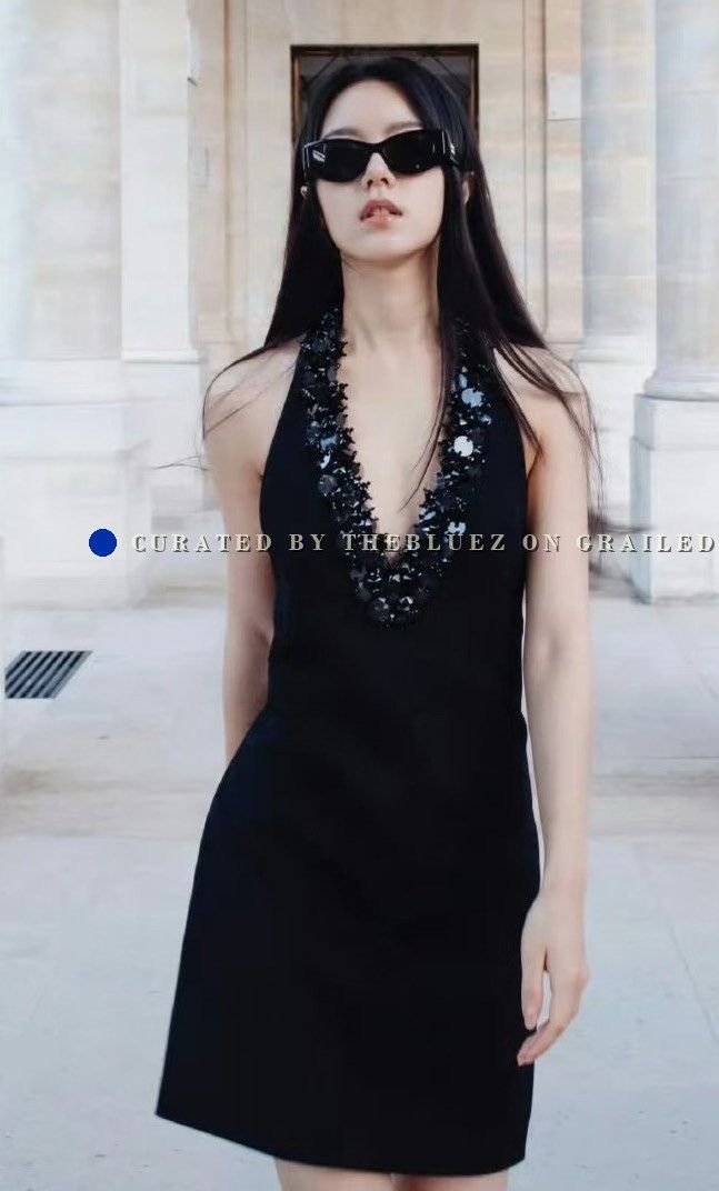 miu miu halter embellished dress Miumiu Rhinestone Sequin V-Neck miu miu dresses