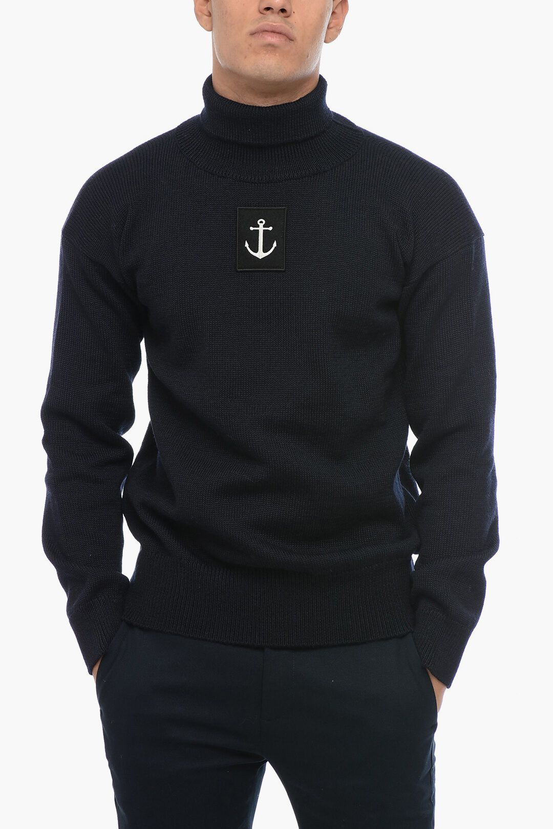 og1mm0625 Turtleneck Anchor Pullover Sweater in Blue