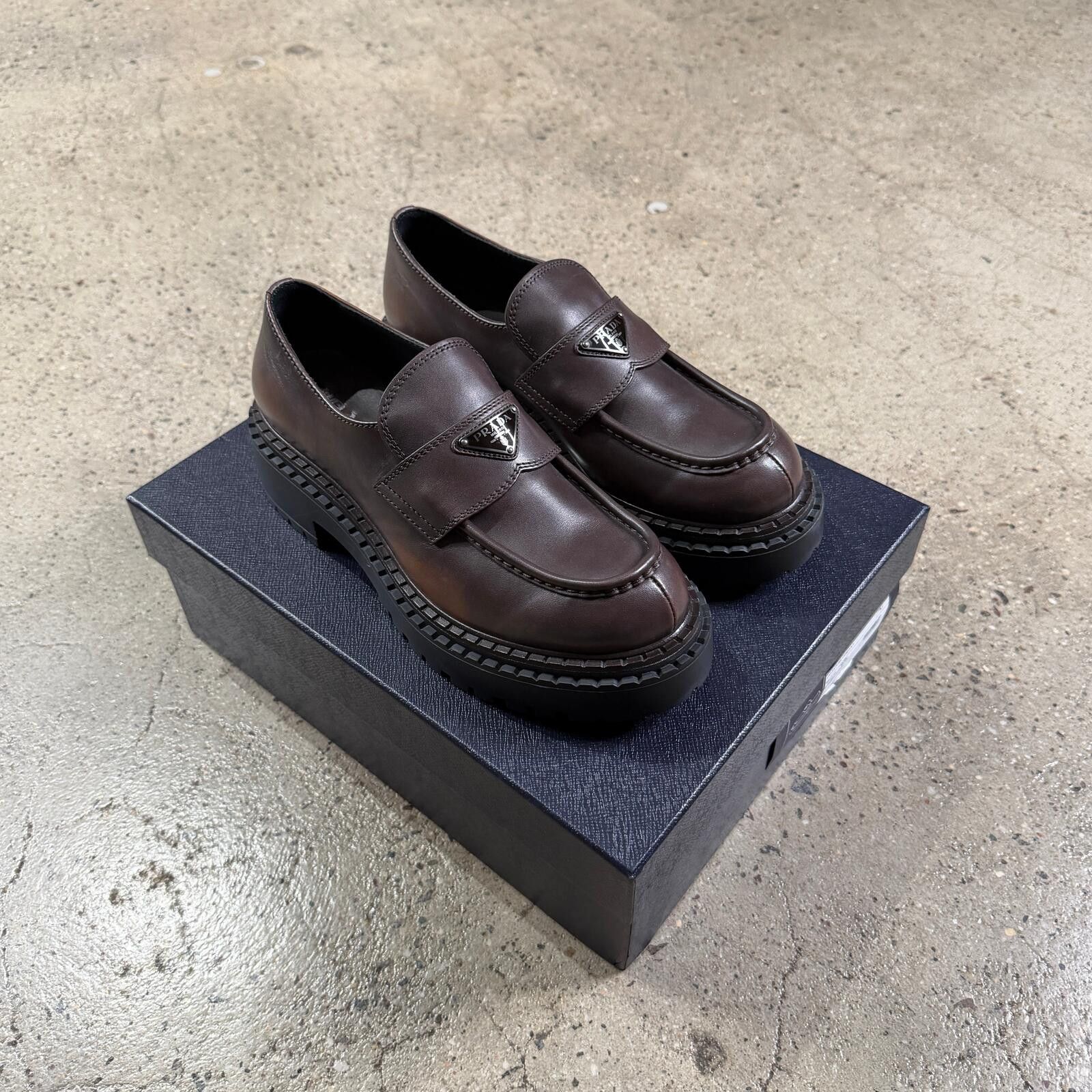 Prada × Vintage Vintage Prada Loafers 90s Square Toe Moc Leather