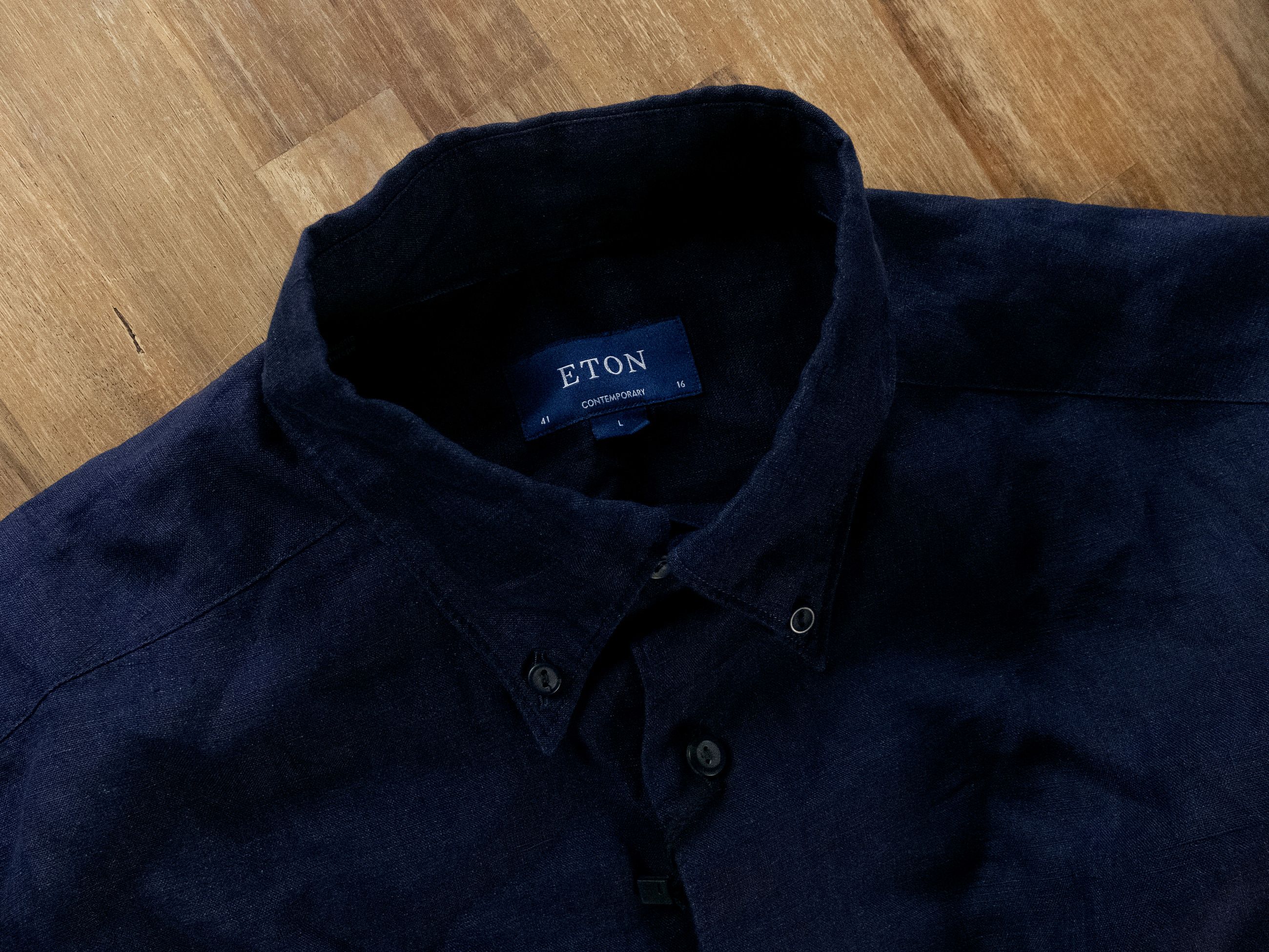 Eton ETON of Sweden contemporary fit navy blue linen shirt 41 Size US L / EU 52-54 / 3 - 5 Thumbnail