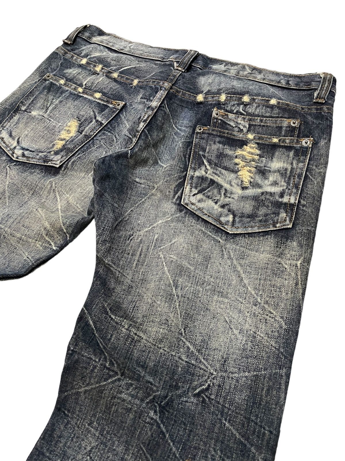 Japanese Brand × LOWBOX × Vintage KUI Japan Distressed Claw Mark Honeycomb Flared Jeans Size US 34 / EU 50 - 16 Thumbnail