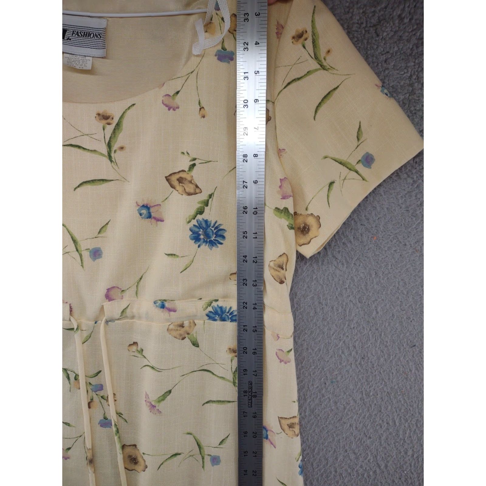 Vintage 90s SL FASHIONS Yellow Floral Pattern Shirt Long Dress USA Made Women's SZ 14 Size XL / US 12-14 / IT 48-50 - 7 Thumbnail