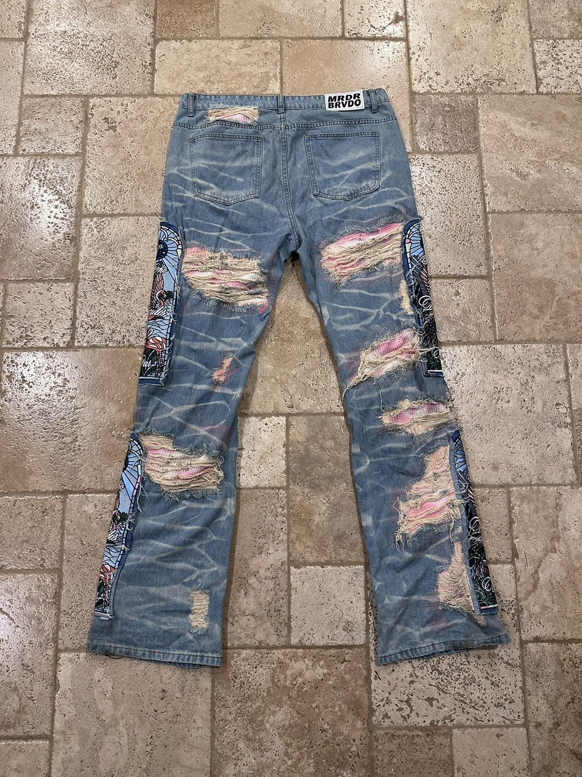 Who Decides War WDW Pink Flamingo Patch Fusion Denim Jeans