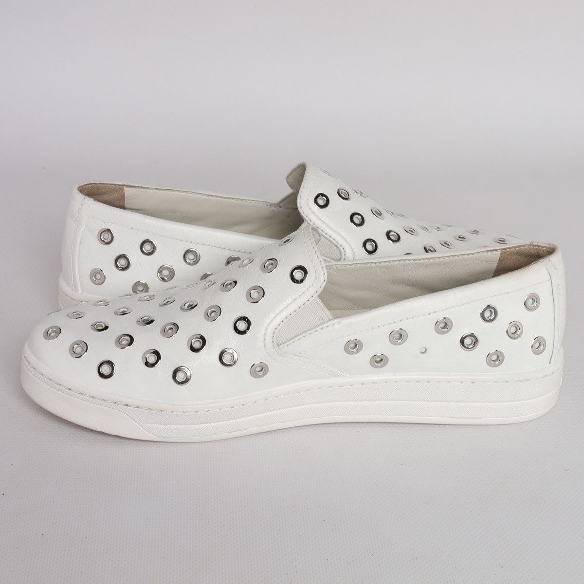 Prada Prada White Leather Slip-on Sneakers Trainers Shoes Grommet Size US 9 / IT 39 - 24 Thumbnail