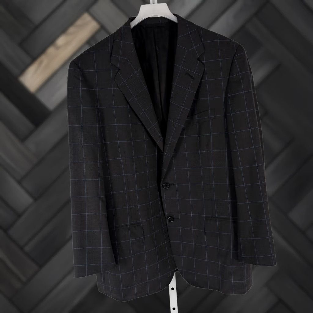 Vintage VINTAGE Oxxford Blazer Shirt 42 Charcoal Blue Windowpane Plaid Sport Coat Mens 42 USA Vintage 2001 Size 42R - 1 Thumbnail
