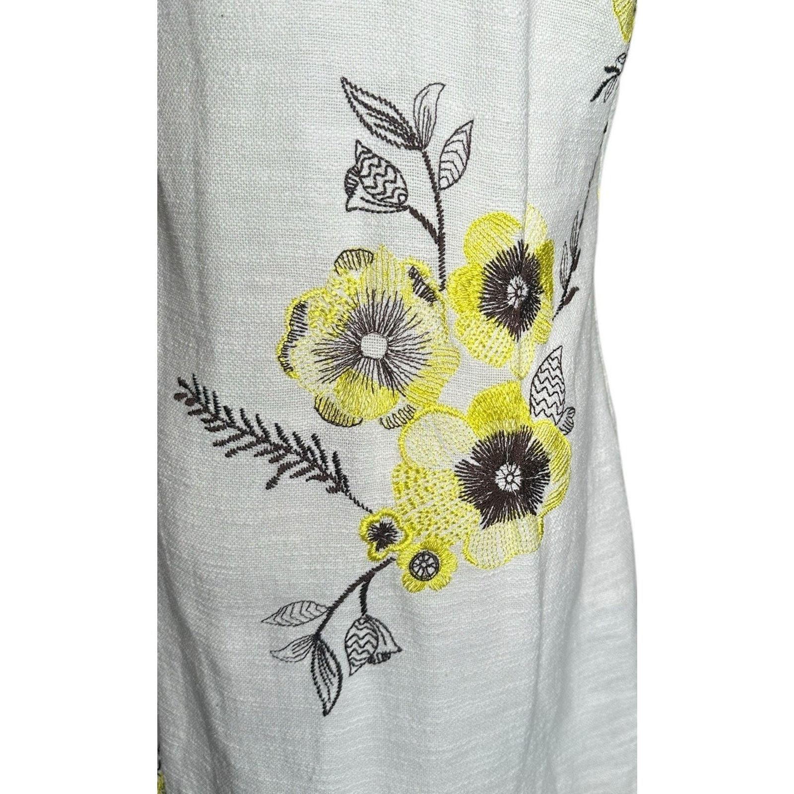 Anthropologie Anthropologie Maeve White Yellow Embroidered Flower Dress 6P Size M / US 6-8 / IT 42-44 - 7 Thumbnail