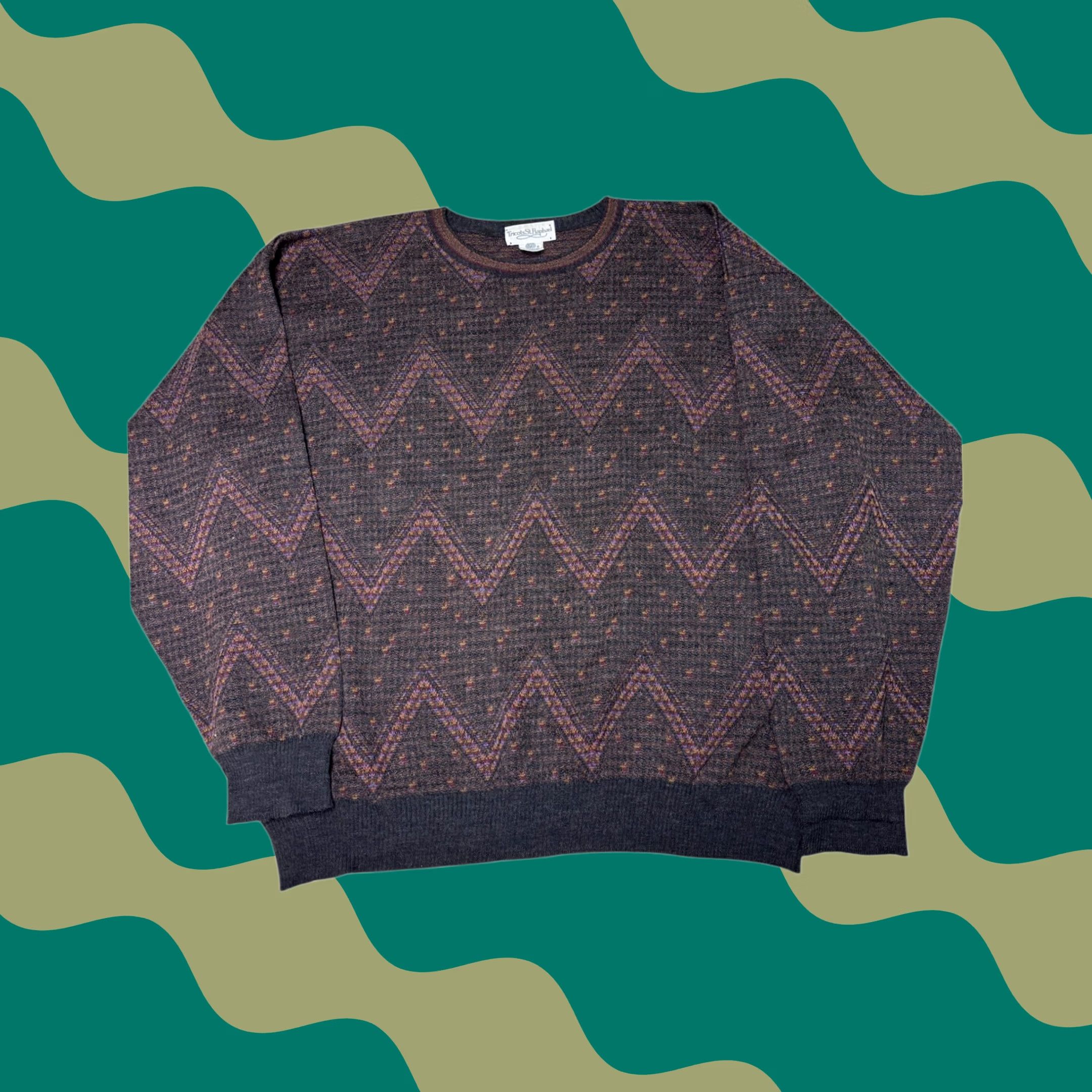Vintage Tricots St Raphael Mens XL Wool Sweater Zig Zag Pattern Crewneck Made in Uruguay Size US XL / EU 56 / 4 - 1 Thumbnail