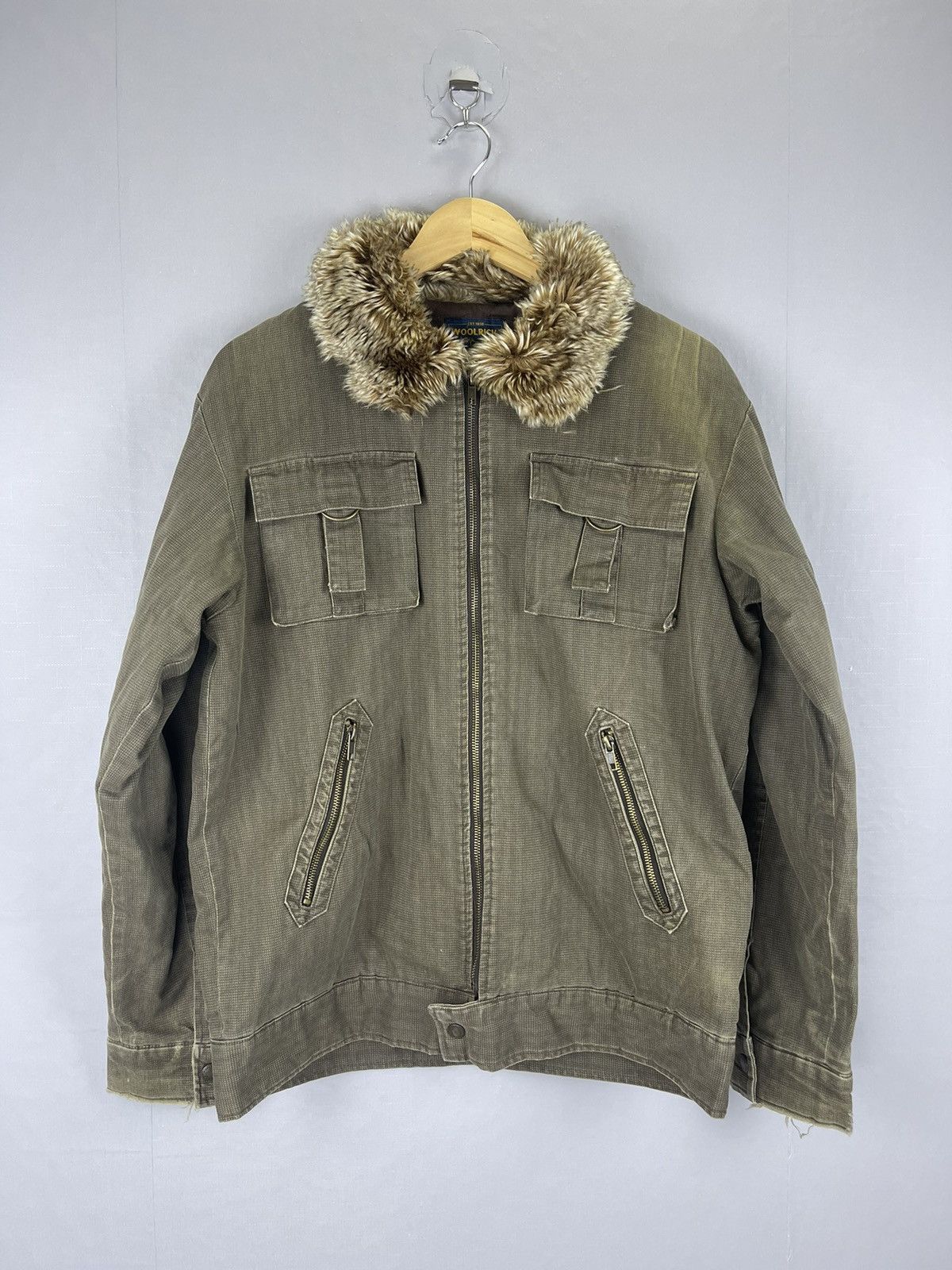 Pre-owned If Six Was Nine X Vintage Woolrich Multipocket Faux Fur Collar Zipper Jacket In Brown