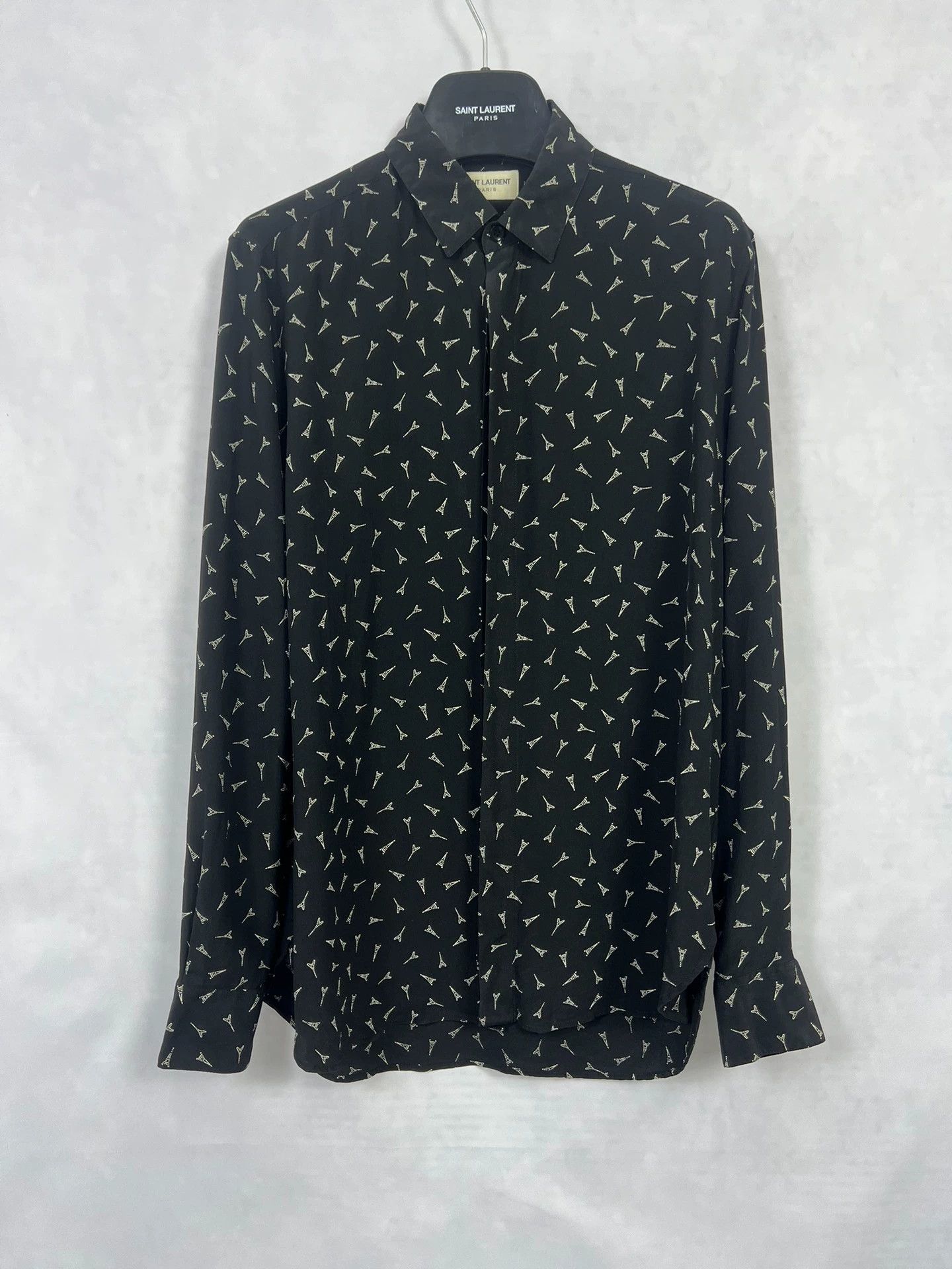 Saint Laurent Paris Saint Laurent SLP19FW Silk Eiffel Tower Print Black 38 Shirt Size US M / EU 48-50 / 2 - 1 Thumbnail