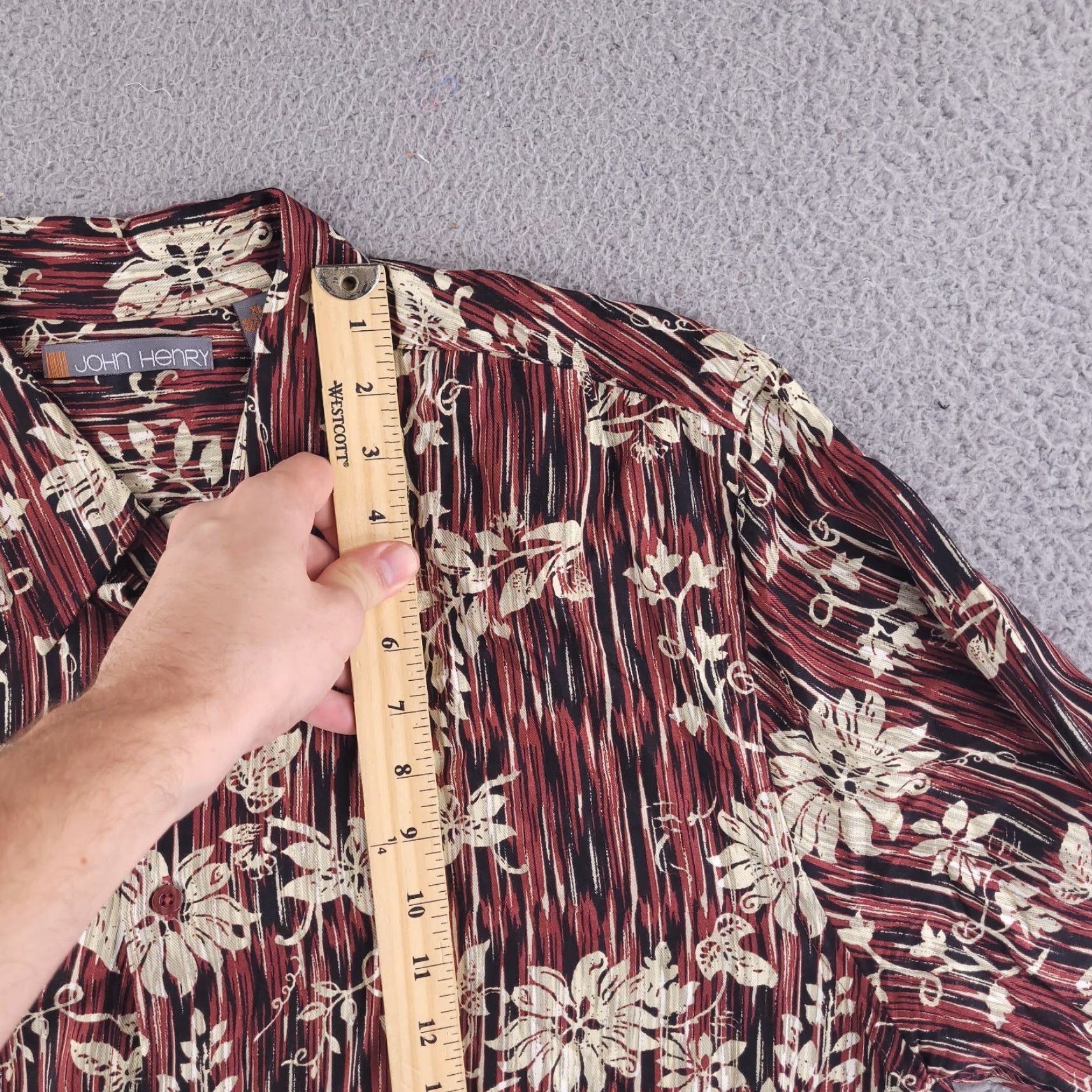 Vintage John Henry Shirt Mens XL Red Rayon Hawaiian Short Sleeve Button Floral Size US XL / EU 56 / 4 - 6 Thumbnail