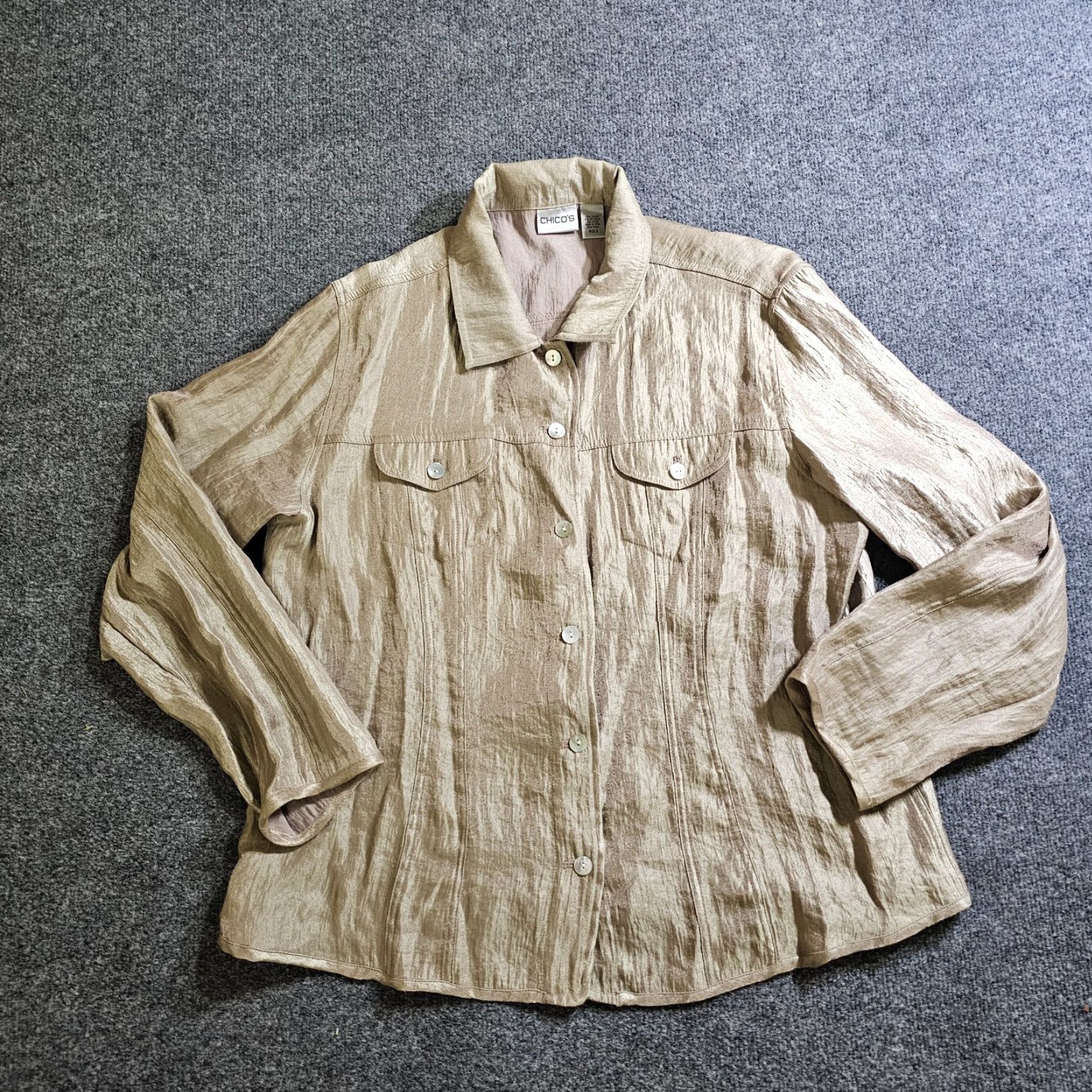 Vintage Chicos Blouse Shirt Womens XL Beige Button Long Sleeve Casual Career Vintage No Size XL / US 12-14 / IT 48-50 - 2 Thumbnail