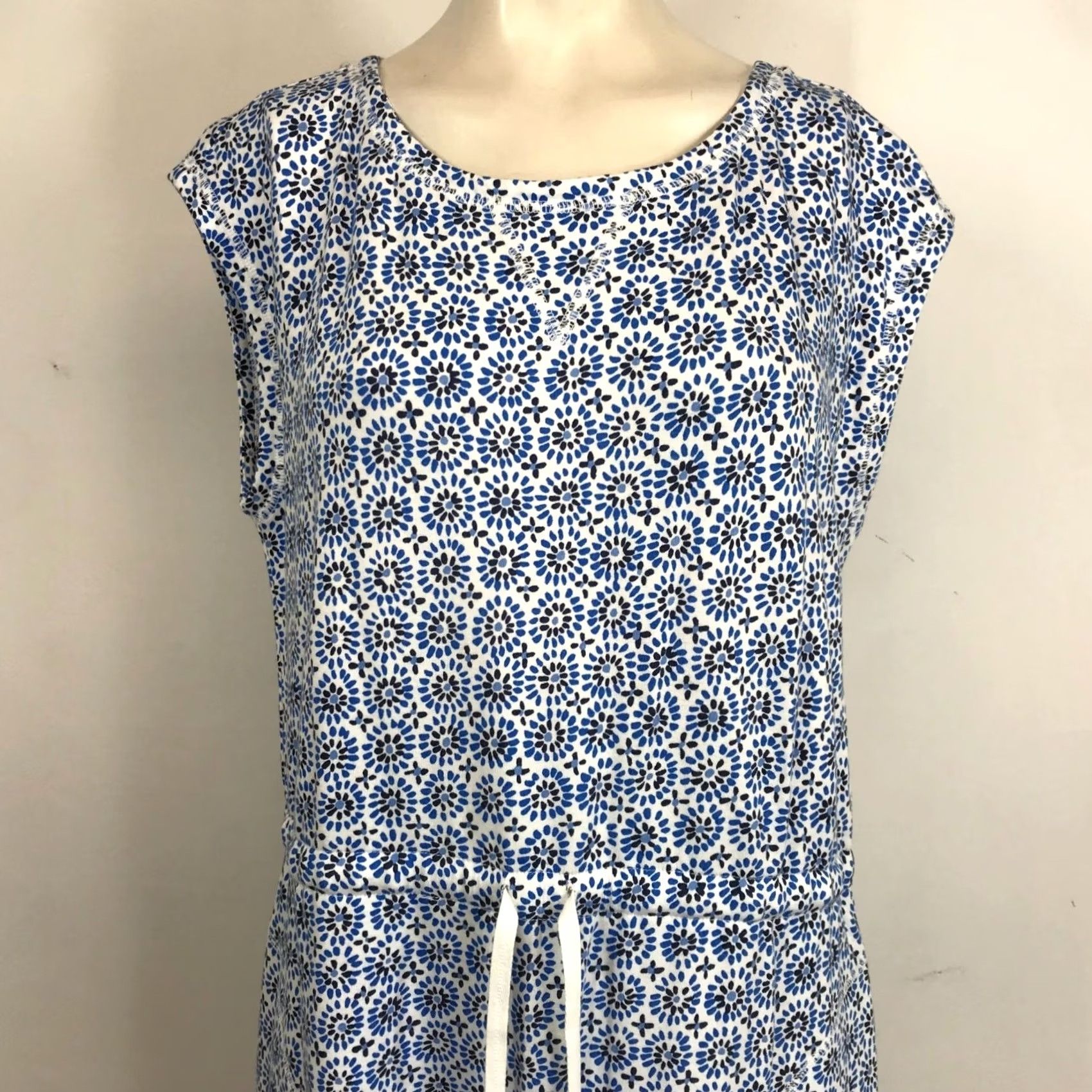 Talbots TALBOTS T BY TALBOTS DRESS WOMEN'S MEDIUM BLUE WHITE SHORT SLEEVE DRAWSTRING WAIST Size 32" / US 10 / IT 46 - 2 Thumbnail