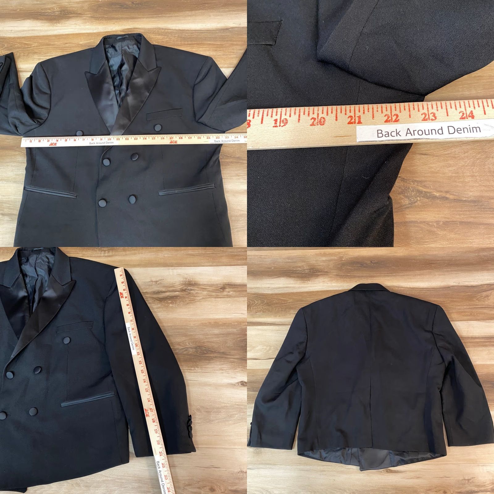 Vintage BoohooMAN Black Double Breasted Tuxedo Blazer Jacket Mens Size 36 EU Regular Satin Lapel Size 36R - 8 Thumbnail