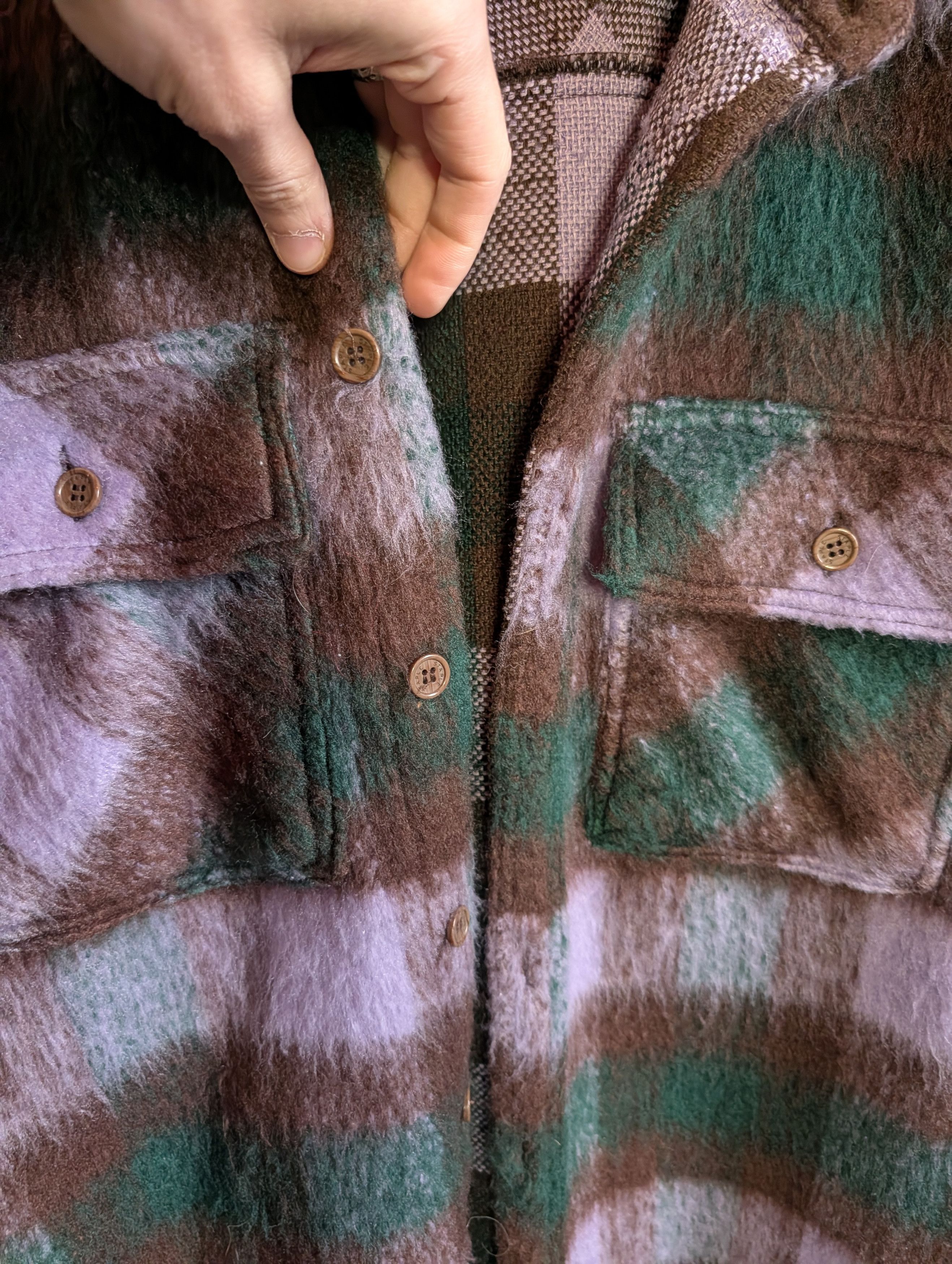 Staple Purple/Brown Plaid Fuzzy CPO Jacket sz L Size US L / EU 52-54 / 3 - 4 Thumbnail