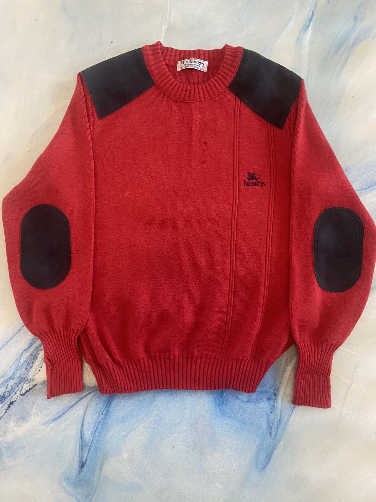 Burberry × Vintage Y2K Burberry Oversized Sweater 100% Wool Leather Elbow Patch Size US L / EU 52-54 / 3 - 1 Thumbnail