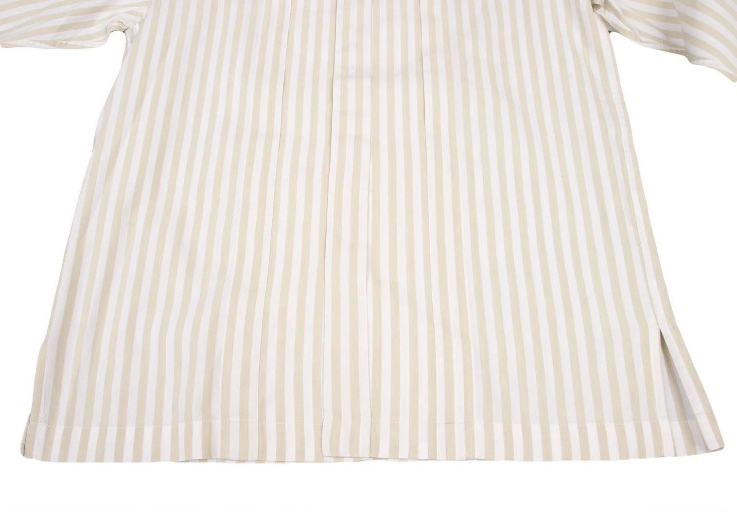 Issey Miyake Stripe Band Collar Shirt in Beige and White, Size M Size US M / EU 48-50 / 2 - 8 Thumbnail