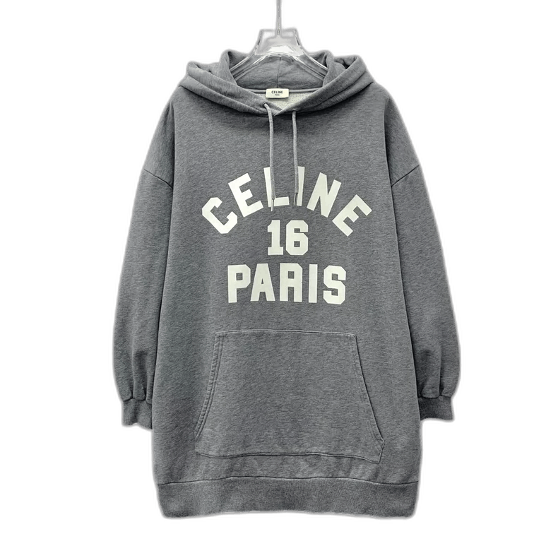 Celine Celine Gray Logo Print Hooded Sweatshirt Size US S / EU 44-46 / 1 - 1 Thumbnail