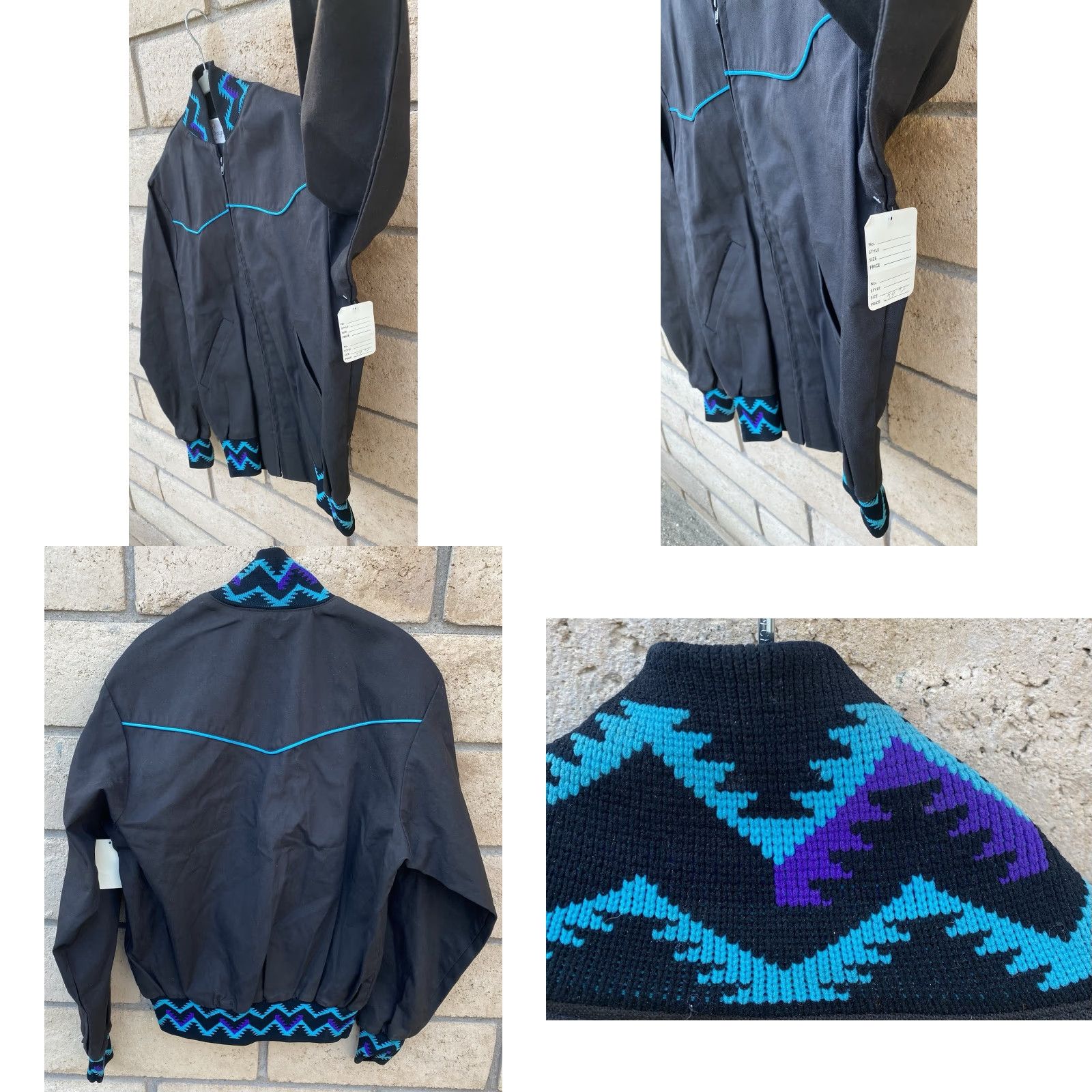 Vintage VINTAGE Stitch Design Jacket Western Cowboy Western Jacket M Mens Black Cotton Blend Zip Bomber Geometric Southwest Pattern 90s ca Sonora Size US M / EU 48-50 / 2 - 8 Thumbnail