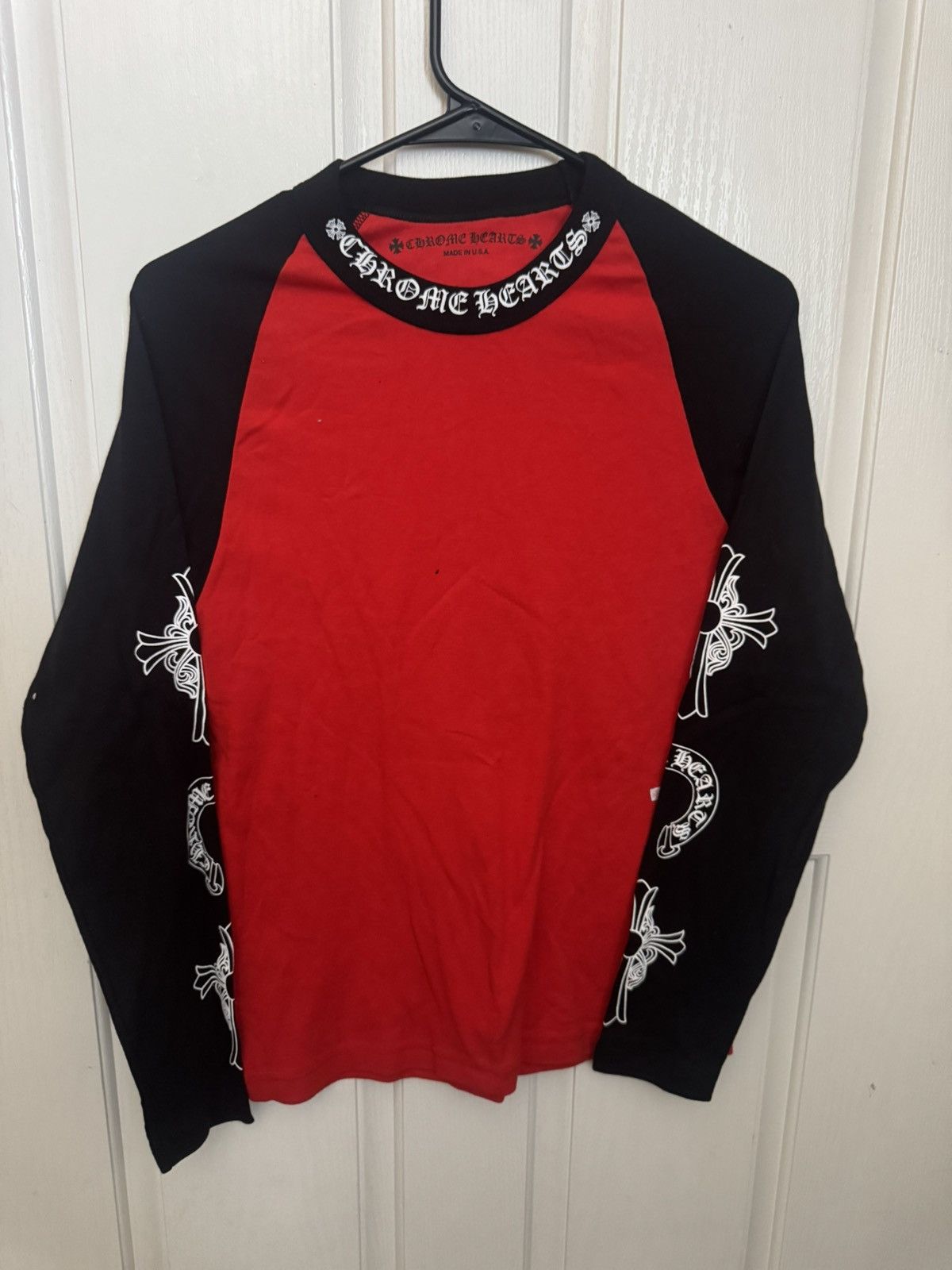 Red and Black Chrome Hearts Long Sleeve T-Shirt