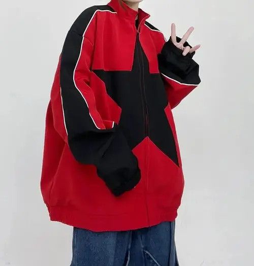 VIBE Jacket windbreaker Harajuku style stars Y2k zipper patchwork Size US L / EU 52-54 / 3 - 5 Thumbnail
