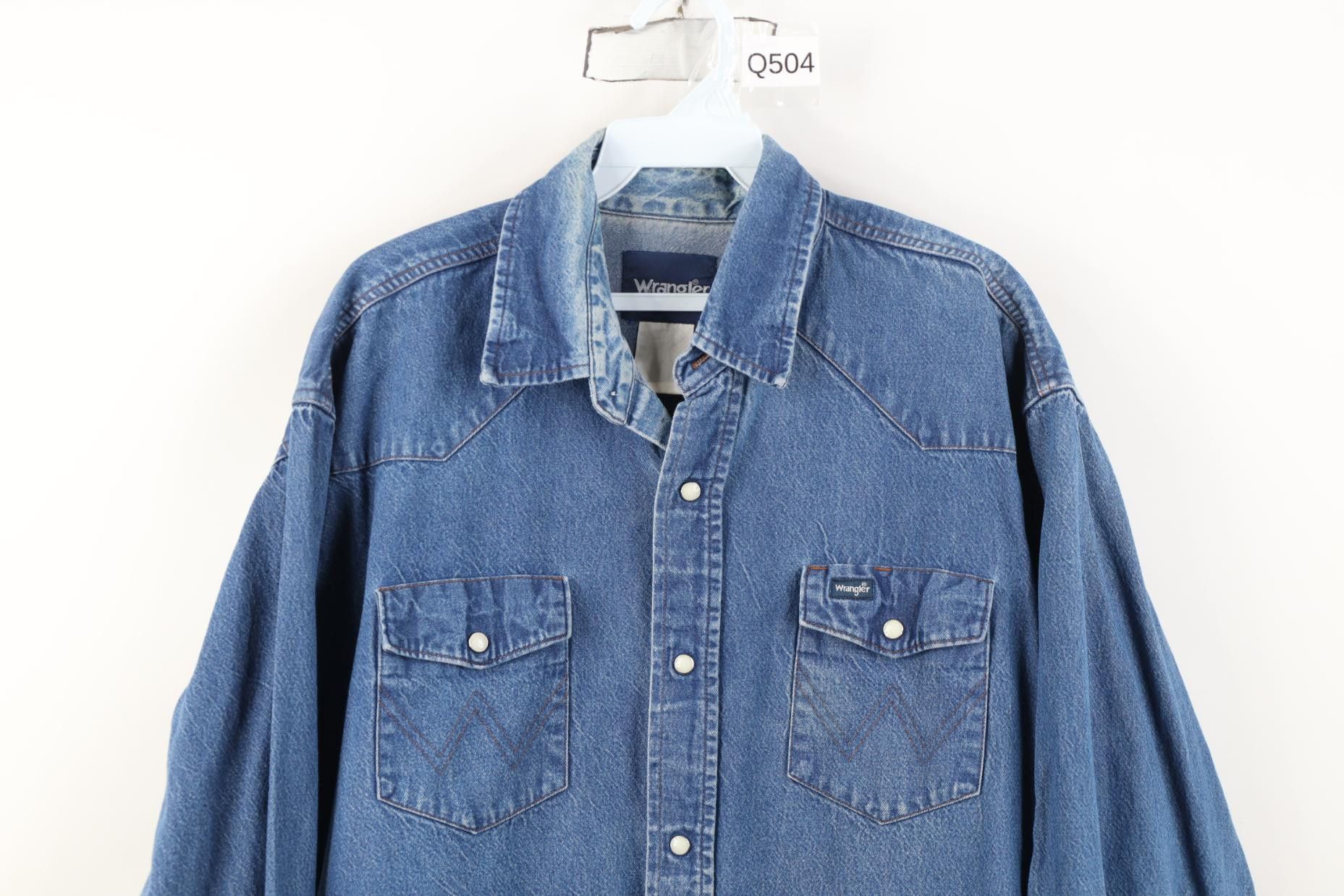 Wrangler Vintage 90s Wrangler Western Cowboy Denim Button Shirt Blue Size US XL / EU 56 / 4 - 2 Thumbnail